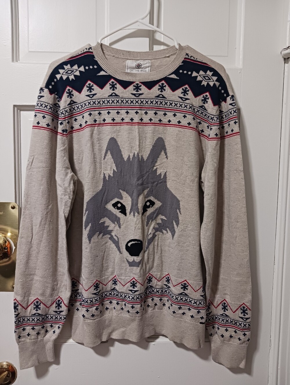 On the Byas Wolf Head Sweater Cotton Blend Size Large